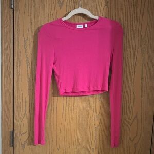 Sunday Best Aritiza Ribbed Hot Pink Crop Long Sleeve Sz S NWOT